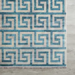 Greek Key Floor Rug - Blue Medium 200cm x 300cm