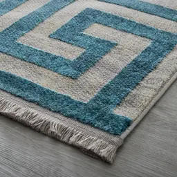 Greek Key Floor Rug - Blue Medium 200cm x 300cm