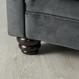 Florence II Charcoal Velvet 3-Seater Sofa with Floral Cushions