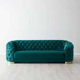 Kelly Emerald Velvet 3-Seater Sofa - Gold Legs