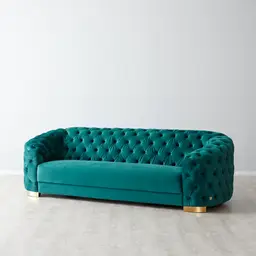 Kelly Emerald Velvet 3-Seater Sofa - Gold Legs