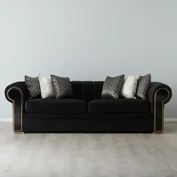 Leola Black Velvet 3-Seater Sofa