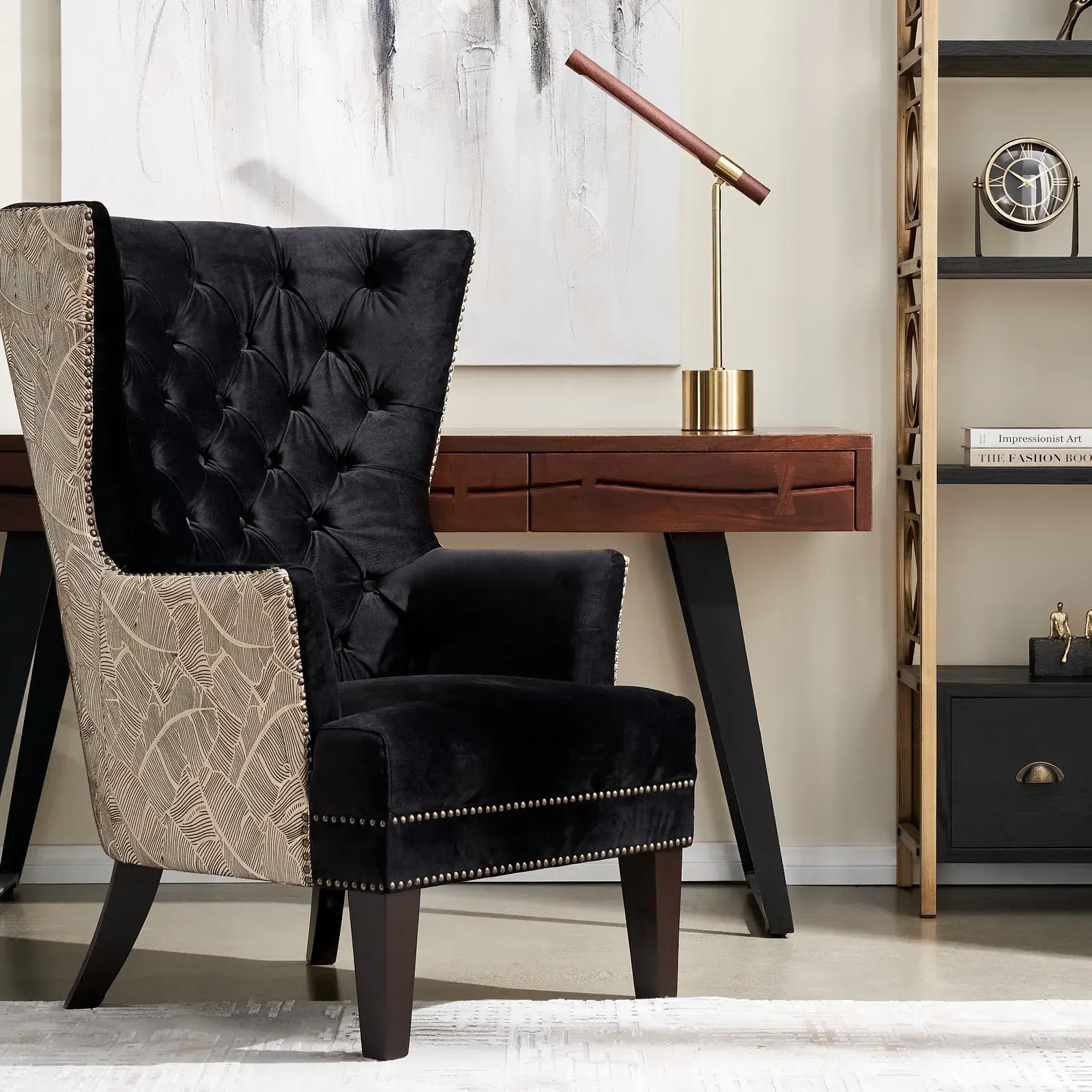 Boudicca Black Velvet with Back Pattern Armchair