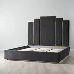 Jacques Charcoal Velvet King Bed - Gold Frame