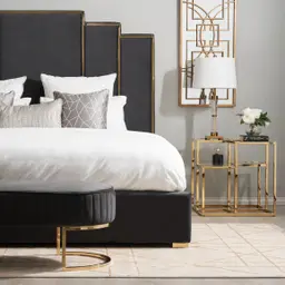 Jacques Charcoal Velvet King Bed - Gold Frame