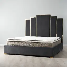 Jacques Charcoal Velvet King Bed - Gold Frame