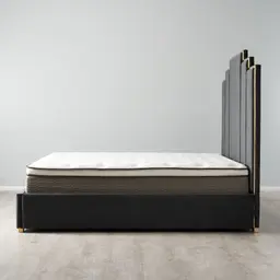 Jacques Charcoal Velvet Queen Bed - Gold Frame