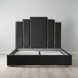 Jacques Charcoal Velvet Queen Bed - Gold Frame
