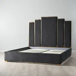 Jacques Charcoal Velvet Queen Bed - Gold Frame
