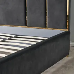 Jacques Charcoal Velvet Queen Bed - Gold Frame