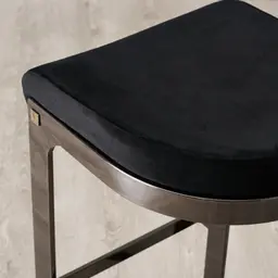 Rouven Black Velvet 79cm Bar Stool - Black Nickel Legs