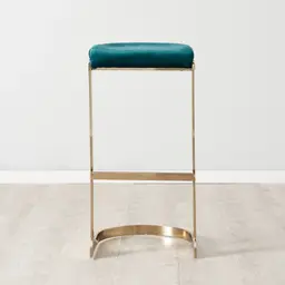 Rouven Peacock Blue Velvet 79cm Bar Stool - Champagne Gold Legs