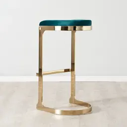 Rouven Peacock Blue Velvet 79cm Bar Stool - Champagne Gold Legs