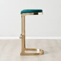 Rouven Peacock Blue Velvet 79cm Bar Stool - Champagne Gold Legs