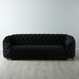 Kelly Black Velvet 3-Seater Sofa - Black Nickel Legs