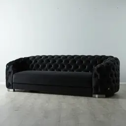 Kelly Black Velvet 3-Seater Sofa - Black Nickel Legs