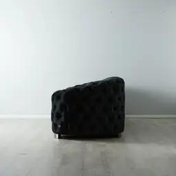 Kelly Black Velvet 3-Seater Sofa - Black Nickel Legs