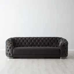 Kelly Charcoal Velvet 3 Seater Sofa - Black Nickel Legs