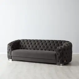 Kelly Charcoal Velvet 3 Seater Sofa - Black Nickel Legs