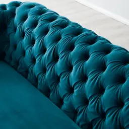 Kelly Peacock Blue Velvet 3 Seater Sofa - Gold Legs