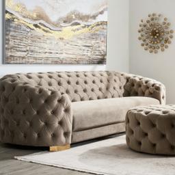 Kelly Peacock Blue Velvet 3 Seater Sofa - Gold Legs