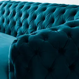 Kelly Peacock Blue Velvet 3 Seater Sofa - Gold Legs