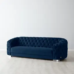 Kelly Navy Blue Velvet 3-Seater Sofa - Silver Legs