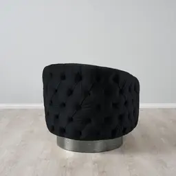 Kelly Black Velvet Swivel Chair - Black Nickel Leg