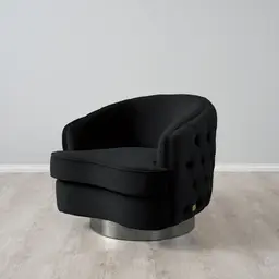 Kelly Black Velvet Swivel Chair - Black Nickel Leg