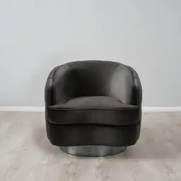 Kelly Charcoal Velvet Swivel Chair - Black Nickel Leg