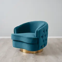 Kelly Peacock Blue Velvet Swivel Chair - Gold Leg