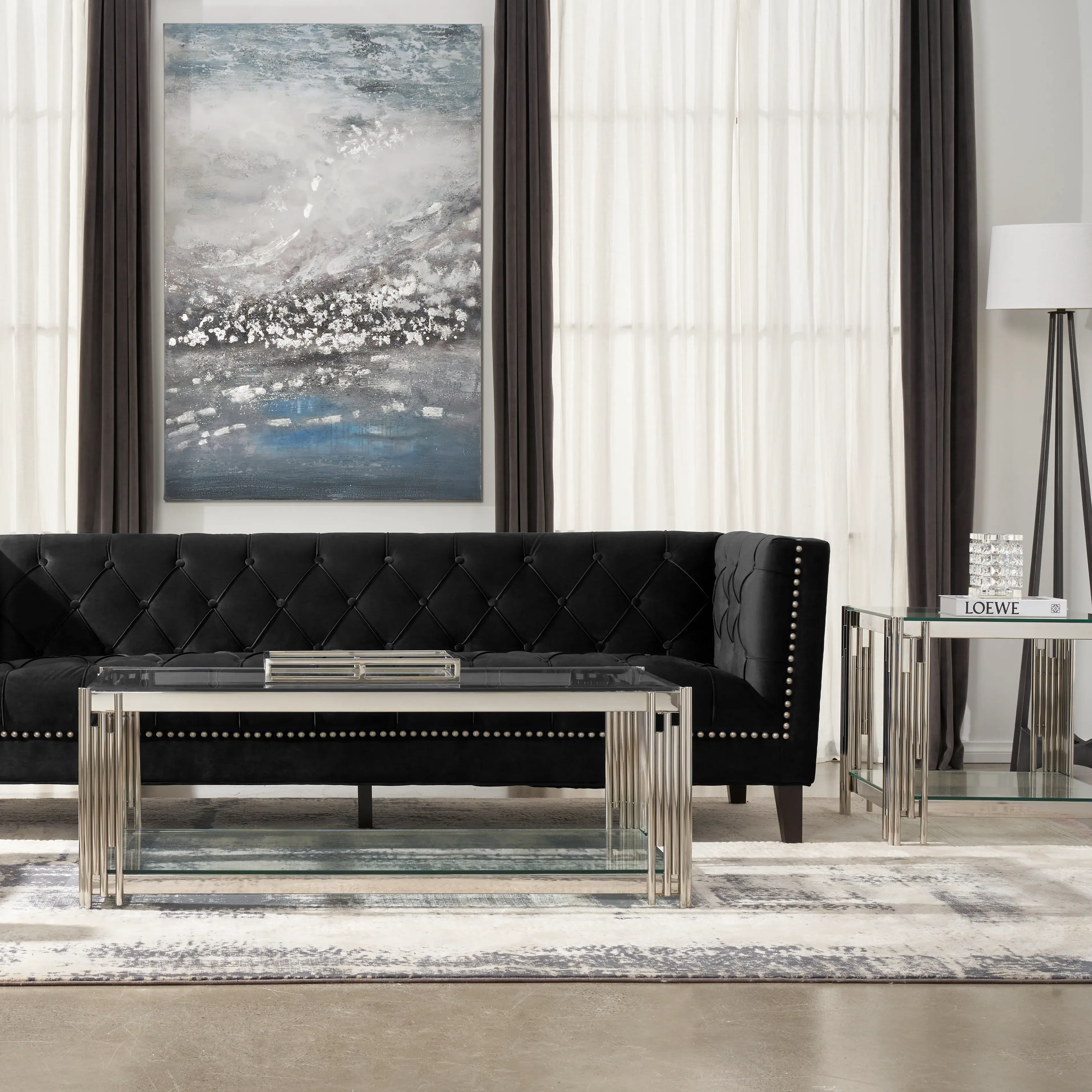 Manuel Black Velvet 3-Seater Sofa 