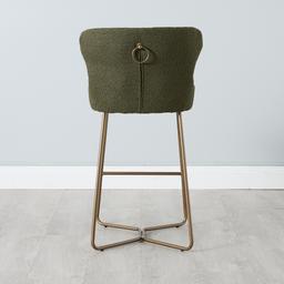 Quinn Olive Green Boucle Bar Stool - Brass Colour Legs