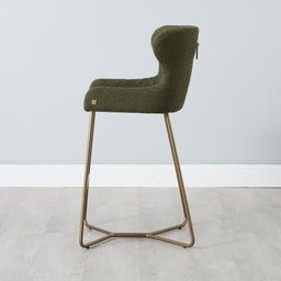 Quinn Olive Green Boucle Bar Stool - Brass Colour Legs