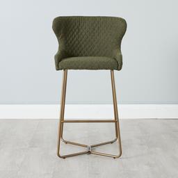 Quinn Olive Green Boucle Bar Stool - Brass Colour Legs