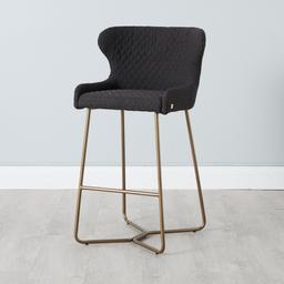 Quinn Charcoal Boucle Bar Stool - Brass Colour Legs