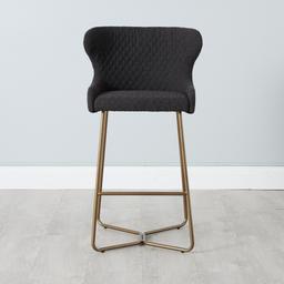 Quinn Charcoal Boucle Bar Stool - Brass Colour Legs