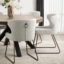 Quinn Cream Boucle Dining Chair - Brass Colour Legs
