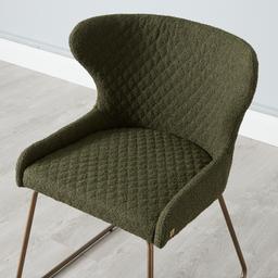 Quinn Olive Green Boucle Dining Chair  - Brass Colour Legs