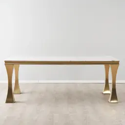 Melody Natural White Marble Dining Table - Brushed Champagne Gold Stainless Steel Legs 200cm x 100cm