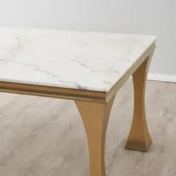 Melody Natural White Marble Dining Table - Brushed Champagne Gold Stainless Steel Legs 200cm x 100cm