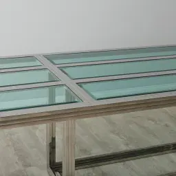 Titus Stainless Steel Dining Table - Smoke Green Glass Top