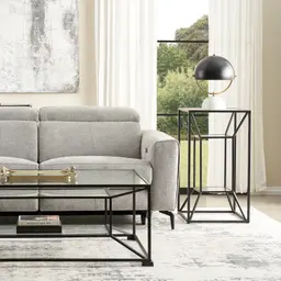 Laila Glass Side Table - Black Iron Frame