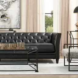 Russell Black Leather 3-Seater Sofa 