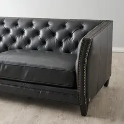 Russell Black Leather 3-Seater Sofa 