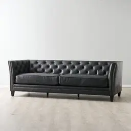 Russell Black Leather 3-Seater Sofa 