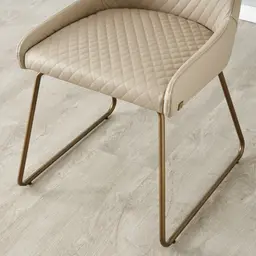 Quinn Sand Beige Vegan Leather Dining Chair - Brass Colour Legs