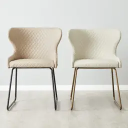 Quinn Sand Beige Vegan Leather Dining Chair - Brass Colour Legs