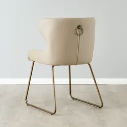 Quinn Sand Beige Vegan Leather Dining Chair - Brass Colour Legs