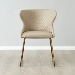 Quinn Sand Beige Vegan Leather Dining Chair - Brass Colour Legs